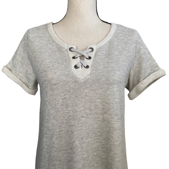 Style & Co Heather Gray Short Sleeve Lace Up French Terry Dress - Picture 6 of 9